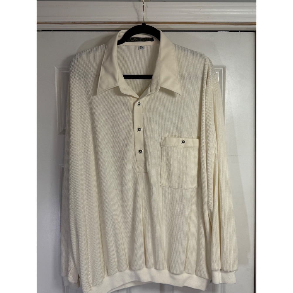 Alan Stuart Mens 2XL Vintage waffle Knit Long Sleeve Polo USA Made